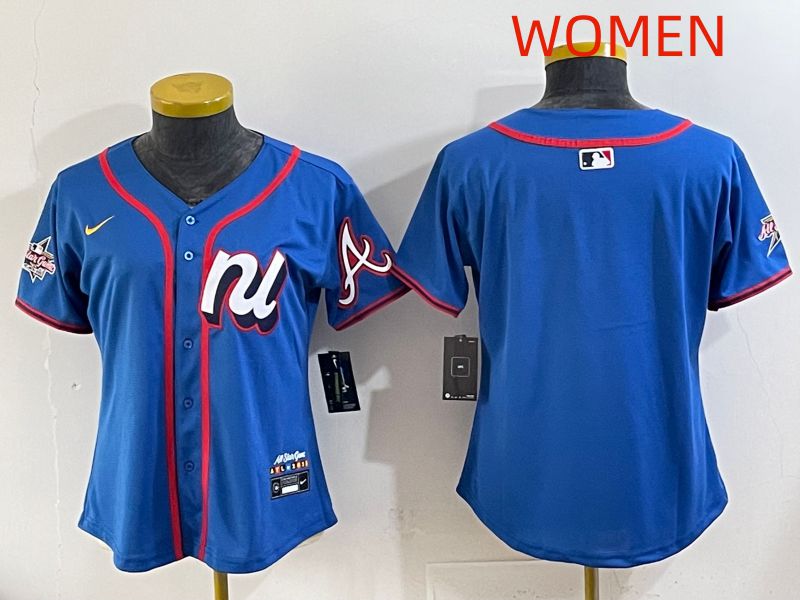 Women 2025 Atlanta Braves Blank Blue All star Nike MLB Jersey style 06